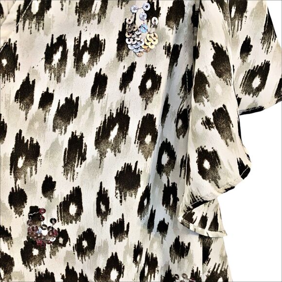 Lane Bryant Leopard Print Top Blouse Sequin Flutter Sleeve Ruffle Peplum Size 20 - Picture 2 of 6